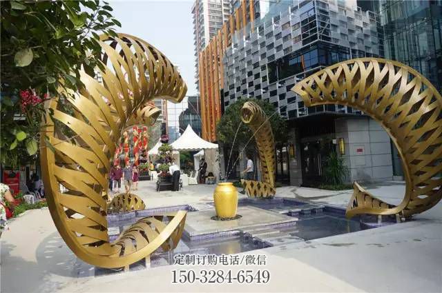 镂空鱼喷泉雕塑，喷水形式设计，地面旱泉雕塑小品