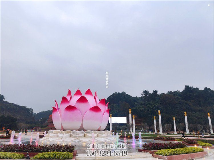 金属莲花雕塑制作厂家，锻造工艺，水景莲花喷泉雕塑选用